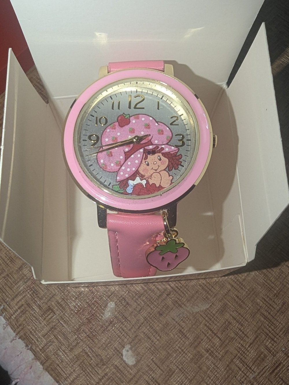 Children's Pink Strawberry Charm Analog Watch - Cute Character Design